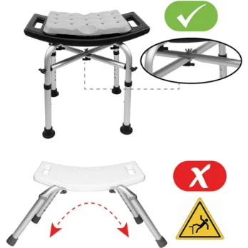 instrucciones visuales para el montaje seguro del taburete de ducha