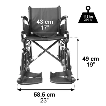 medidas tecnicas de silla de ruedas vista frontal