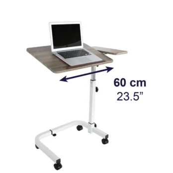 mesa auxiliar con portatil vista de frente con medidas