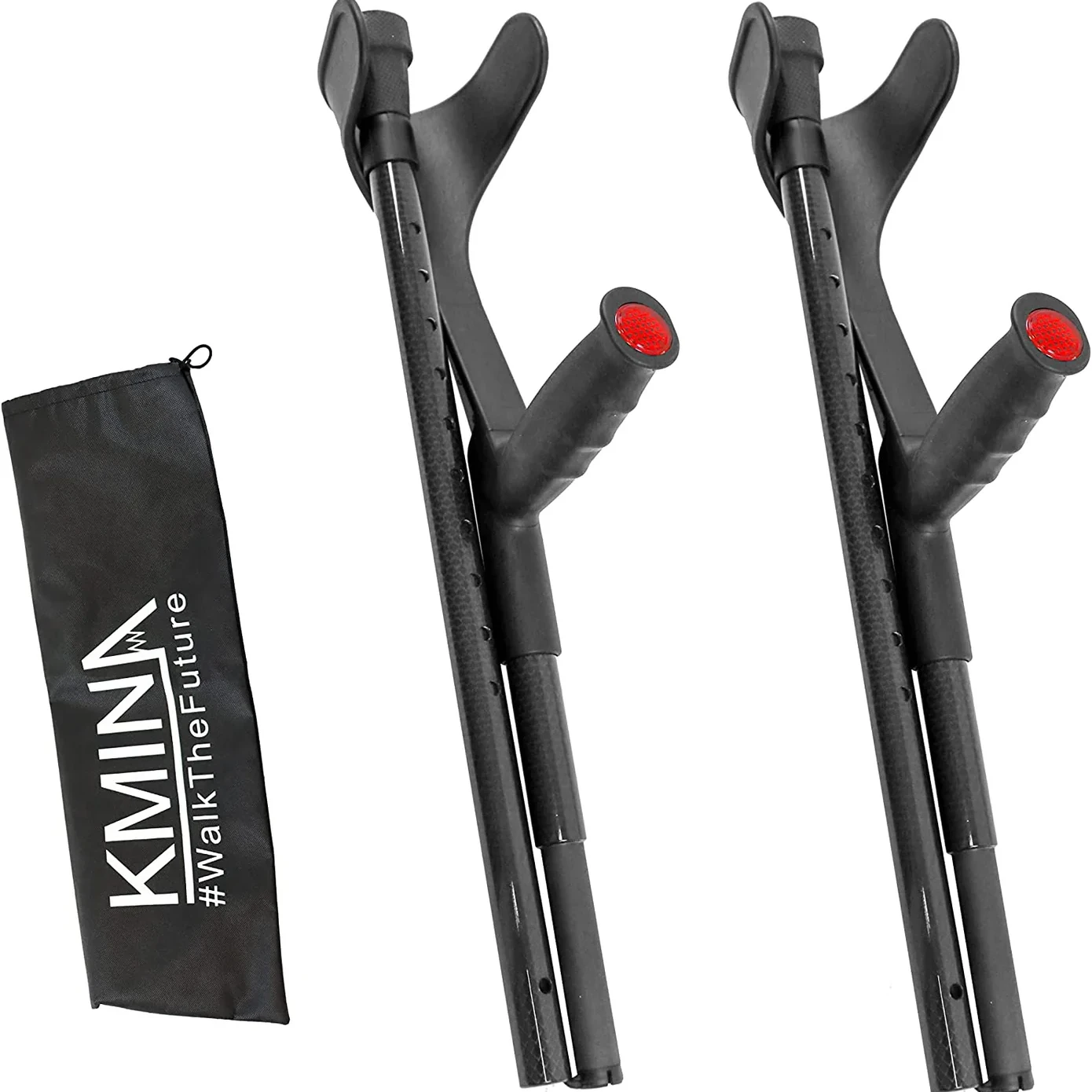 muletas plegables de fibra con mango rojo