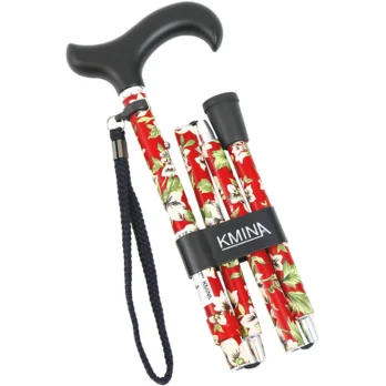 pack baston plegable rojo con flores y bolsa de transporte