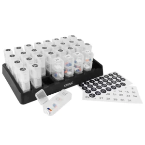 pastillero mensual de 3 tomas modulos y etiquetas visibles