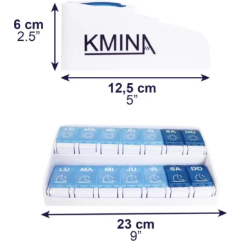 pastillero semanal con dos filas de compartimentos y regla