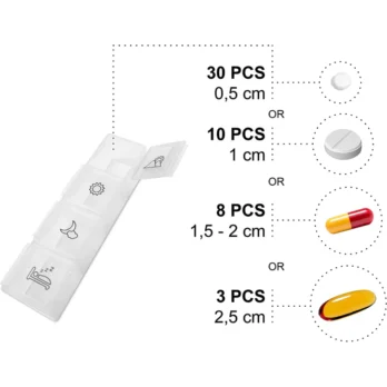 pastillero semanal tipo tira con tapa transparente
