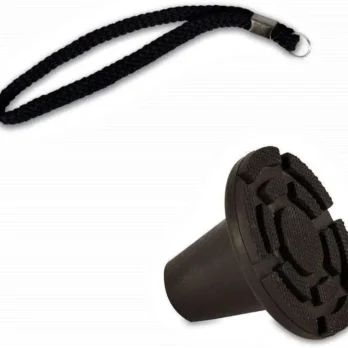 punta de goma antideslizante y correa para baston negro