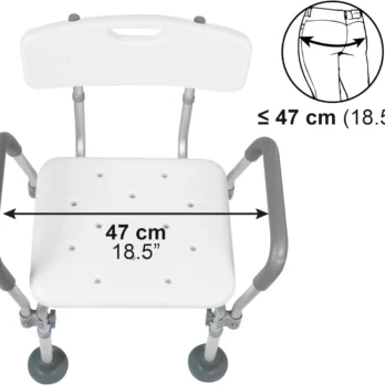 silla blanca de bano con apoyabrazos curvos y ventosas