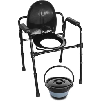 silla de bano con apoyabrazos acolchados y cubeta extraible