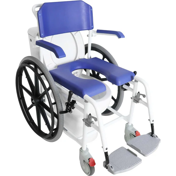 silla de ducha autopropulsable modelo sanitario con cubo extraible