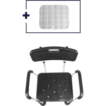 silla de ducha con respaldo rebatible y reposabrazos
