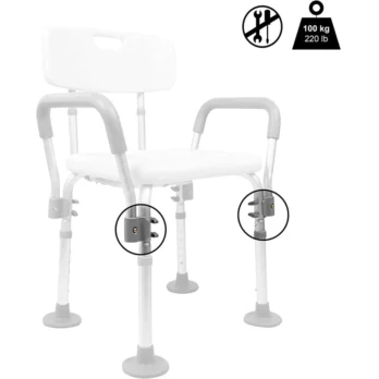 silla de ducha plegable con medidas tecnicas ilustradas