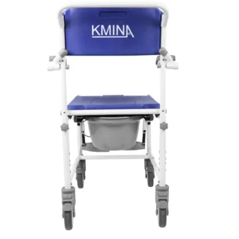 silla de ruedas compacta con respaldo azul asiento acolchado y estructura ligera