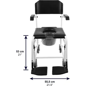 silla de ruedas sanitaria con asiento acolchado respaldo alto y apoyabrazos ergonomicos