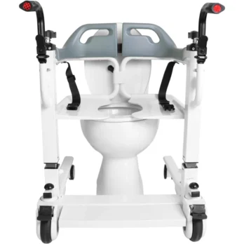 silla de transferencia con cubo y respaldo color blanco