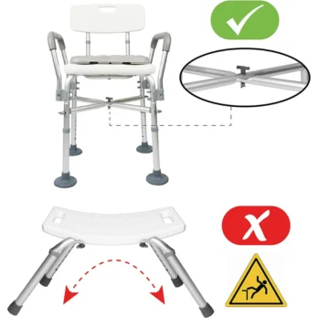 taburete de ducha con indicadores correctoincorrecto