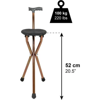 tres modelos de baston con asiento en diferentes colores y acabados
