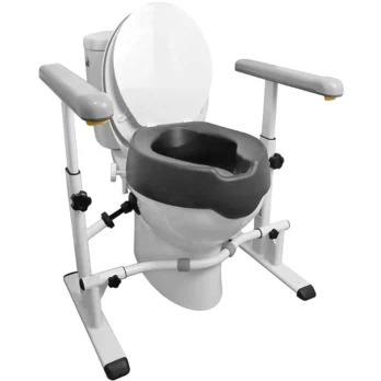 vista frontal de silla con asiento en forma ovalada brazos ajustables