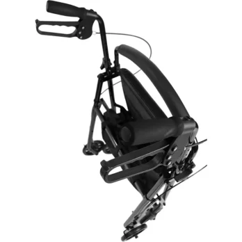 vista lateral de andador plegable con ruedas y asiento