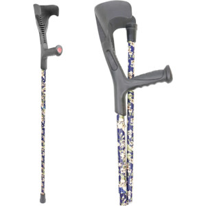 Muleta de codo con caña de estampado floral azul, entera y en detalle