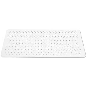 Alfombrilla de baño blanca rectangular con orificios de drenaje, vista de frente