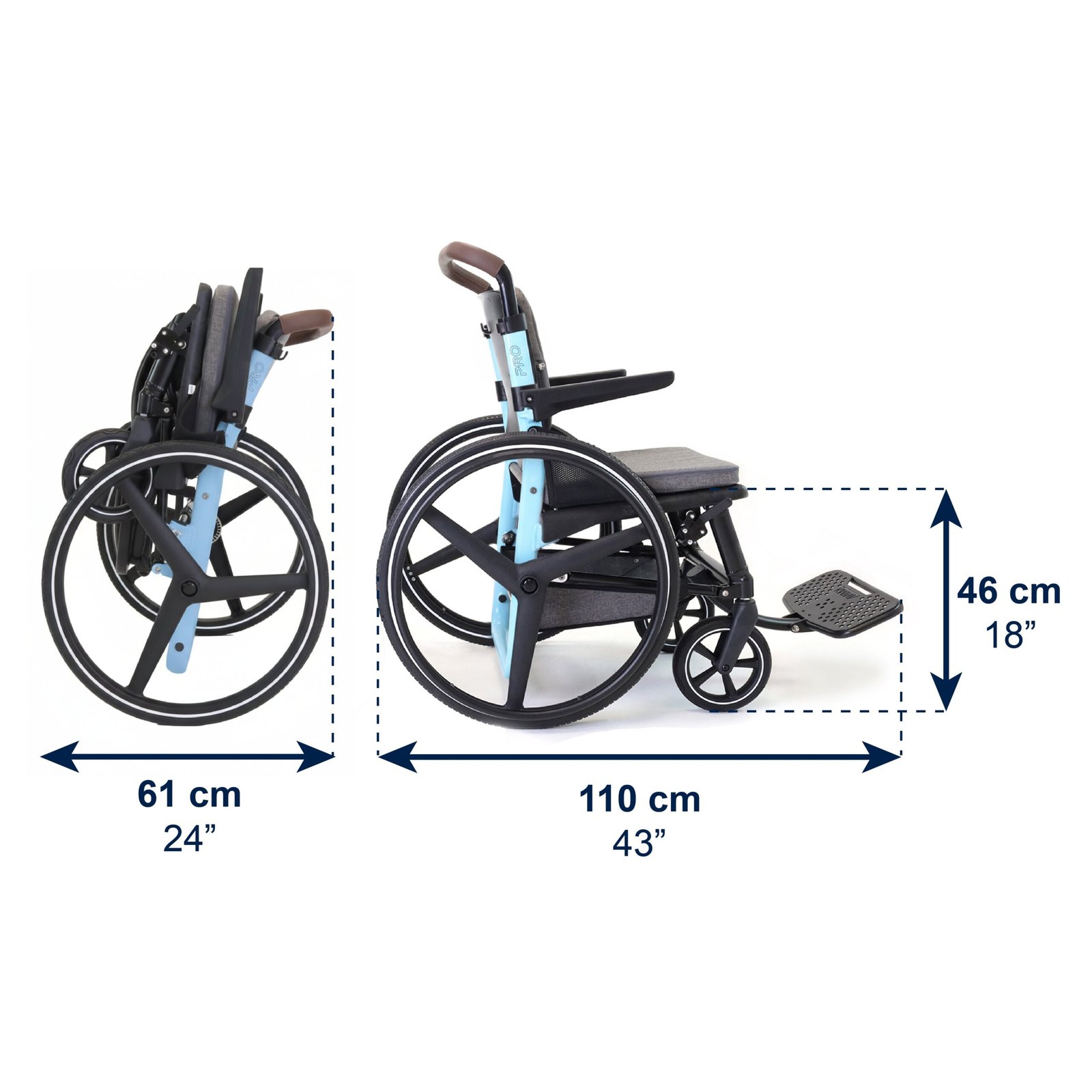 Silla de Ruedas Plegable Autopropulsable Ligera, Sillas Ruedas Autopropulsadas, Azul 4 FOTOSPRODUCTOSILLASKMINAPRO azul autoprop perfil scaled