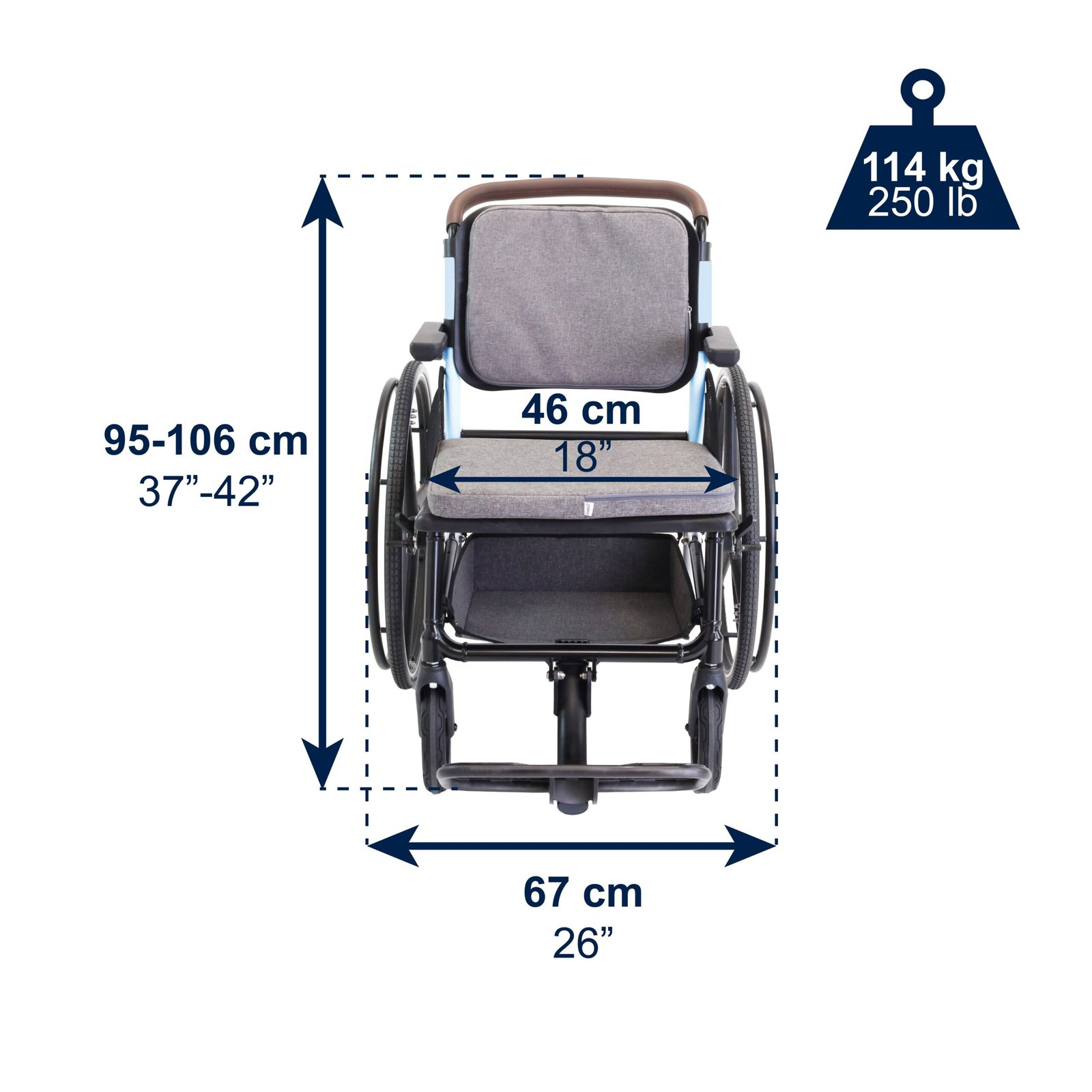 Silla de Ruedas Plegable Autopropulsable Ligera, Sillas Ruedas Autopropulsadas, Azul 3 SILLAS KMINA PRO azulautopropulsable frente scaled