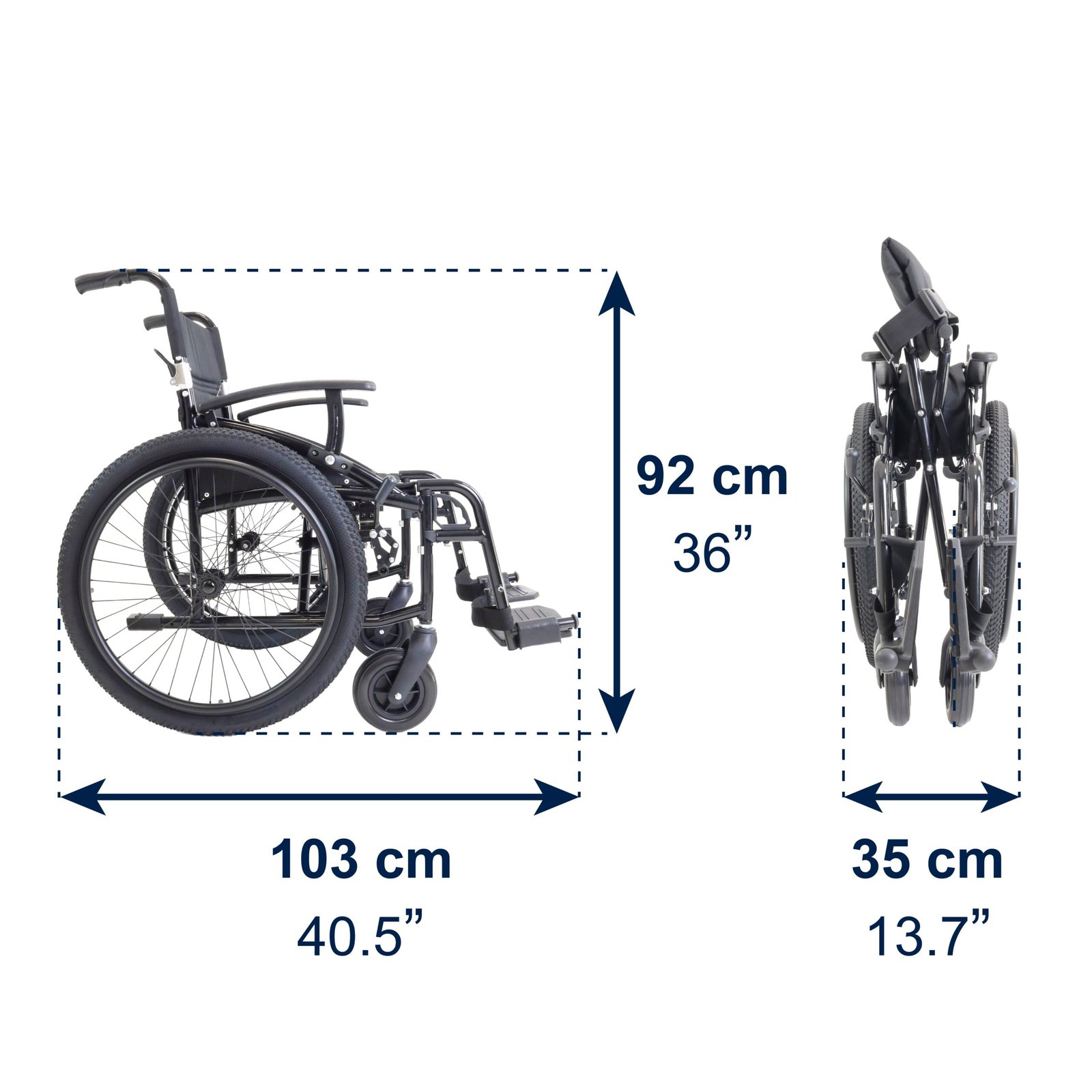 Silla de Ruedas Plegable Ligera de Aluminio Todoterreno Asiento 46 cm Sillas de Ruedas para Personas Mayores KMINA scaled