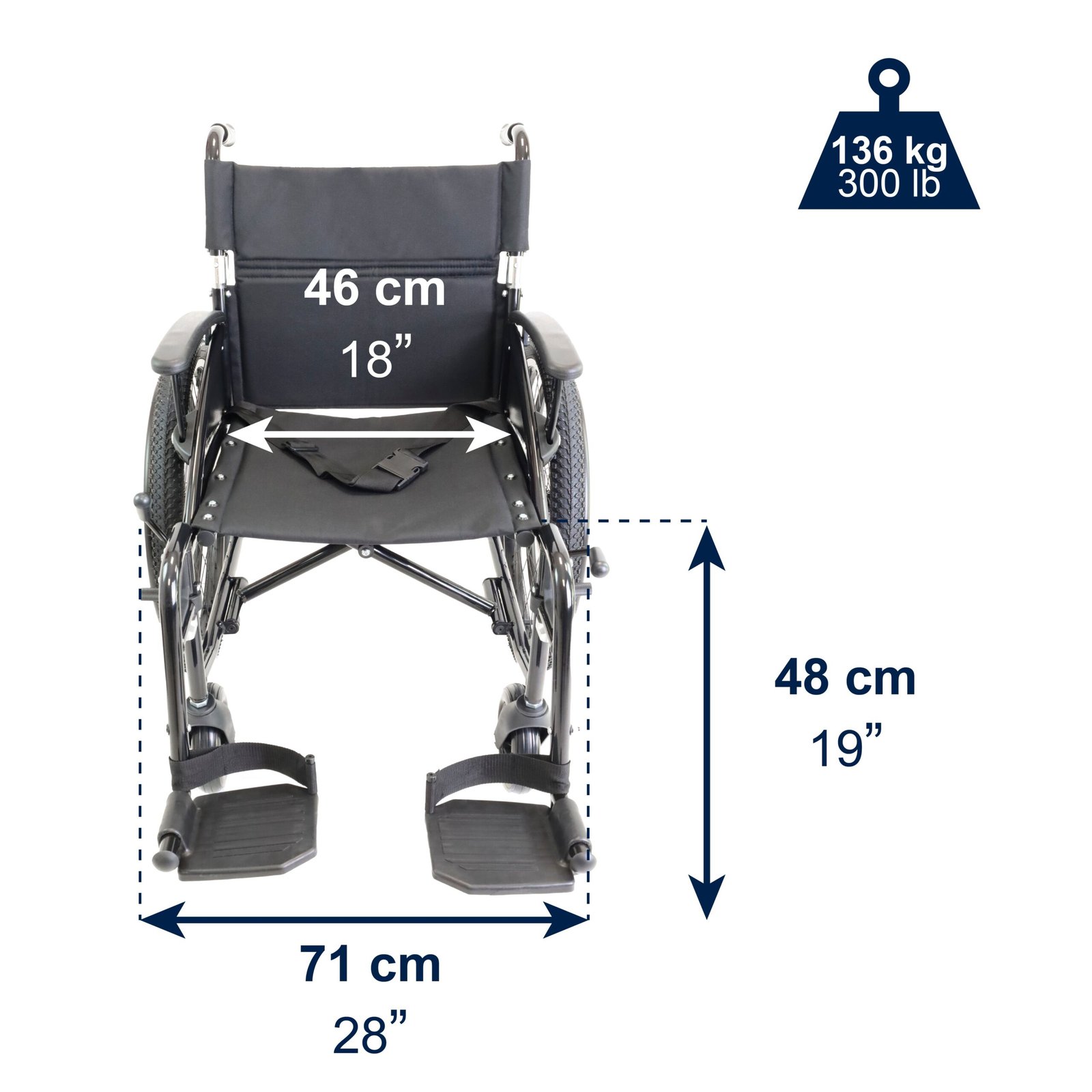 Silla de Ruedas Plegable Ligera de Aluminio Todoterreno Asiento 46 cm Sillas de Ruedas para Personas Mayores KMINA medidas asiento scaled