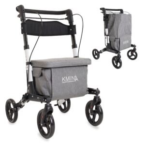 Andador carro de la compra gris desplegado, junto al mismo plegado