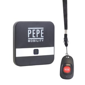 Receptor de alarma negro junto al mando SOS con cordón para el cuello