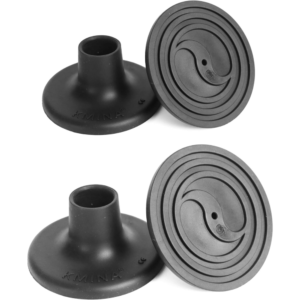 Dos conteras negras de base ancha para silla de ducha, con sus tapas circulares