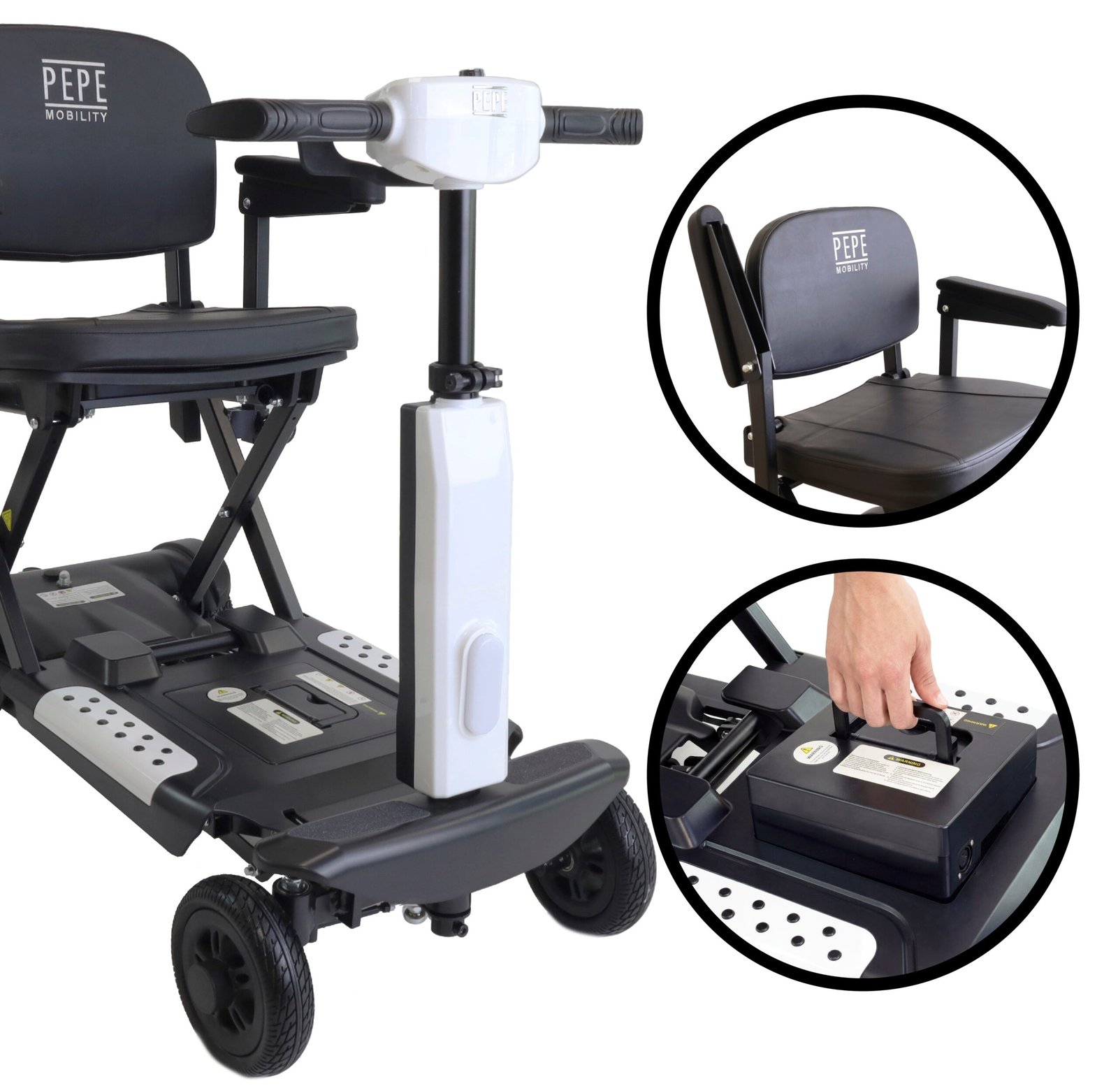 Scooter Plegado Eléctrico para Adultos Blanco con Reposabrazos 5 scooter plegado electrico automatico blanco 2 scaled