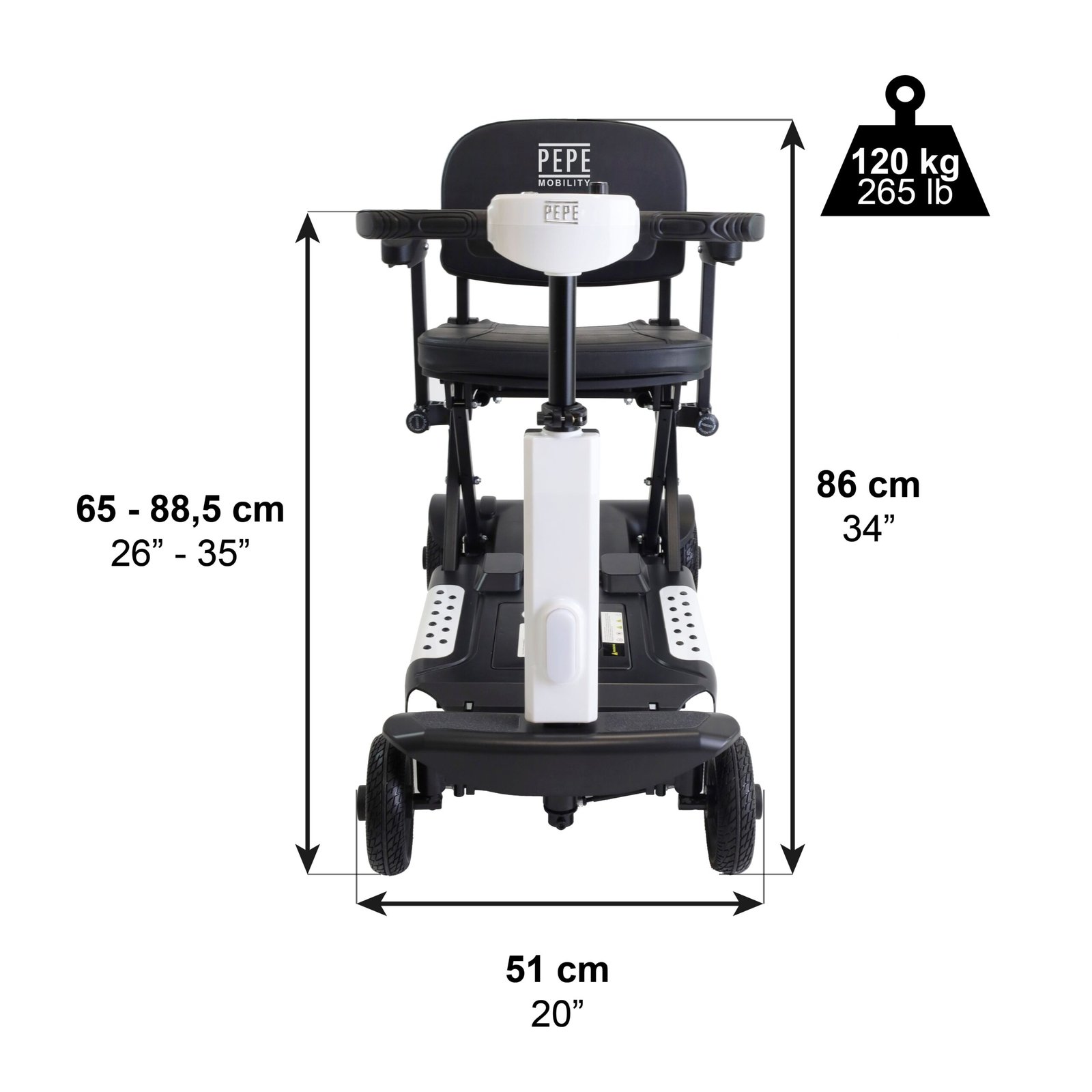 Scooter Plegado Eléctrico para Adultos Blanco con Reposabrazos 4 scooter plegado electrico automatico blanco 3 scaled