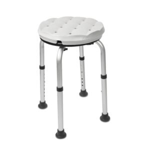 Taburete de ducha redondo blanco con patas de aluminio regulables